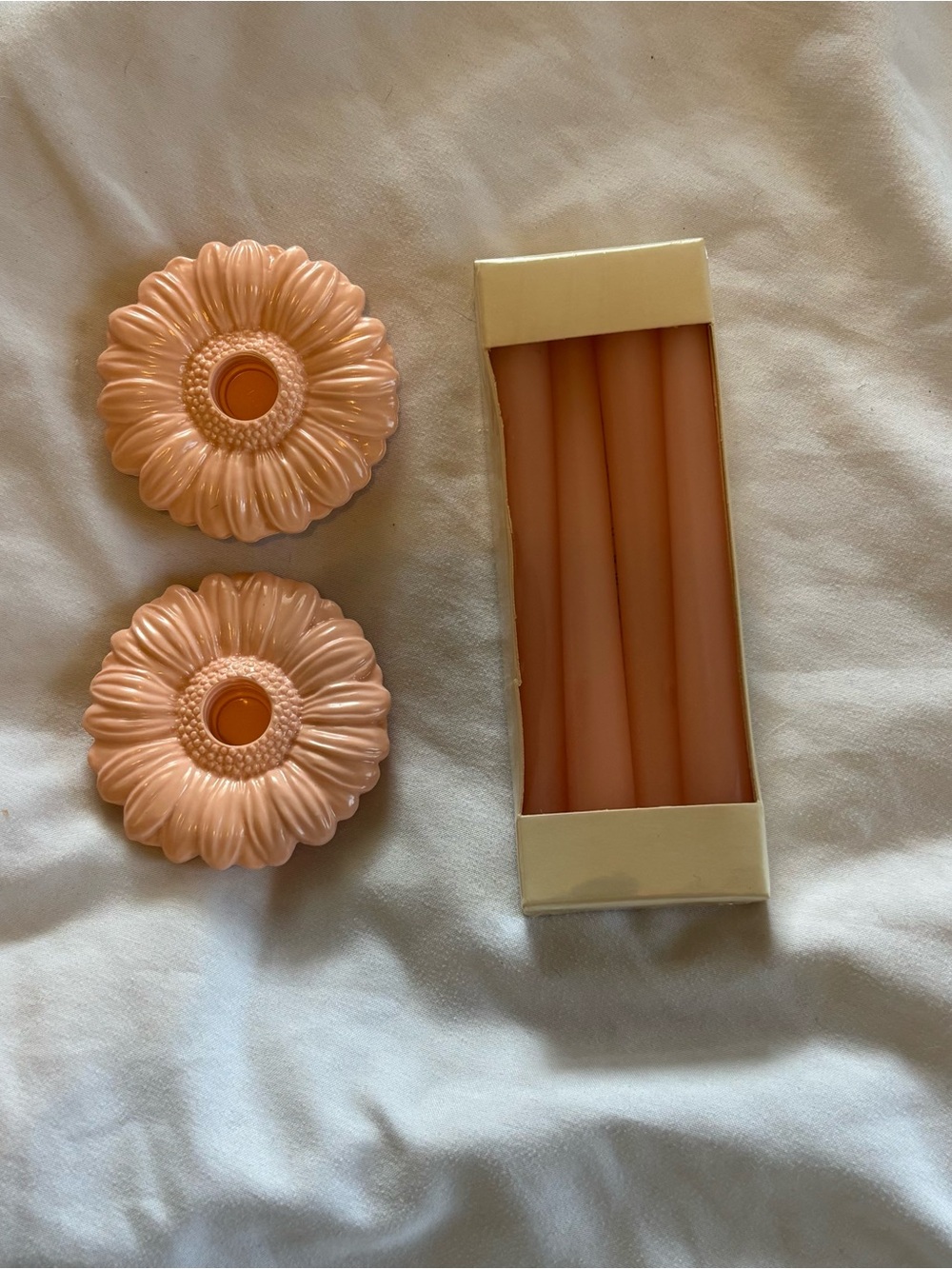 Vintage Avon Fancy Flower Candle Holders and Peach Candles